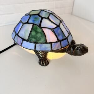 Stained Glass Tiffany Style Turtle Portable Accent Lamp Night Light 10" Works